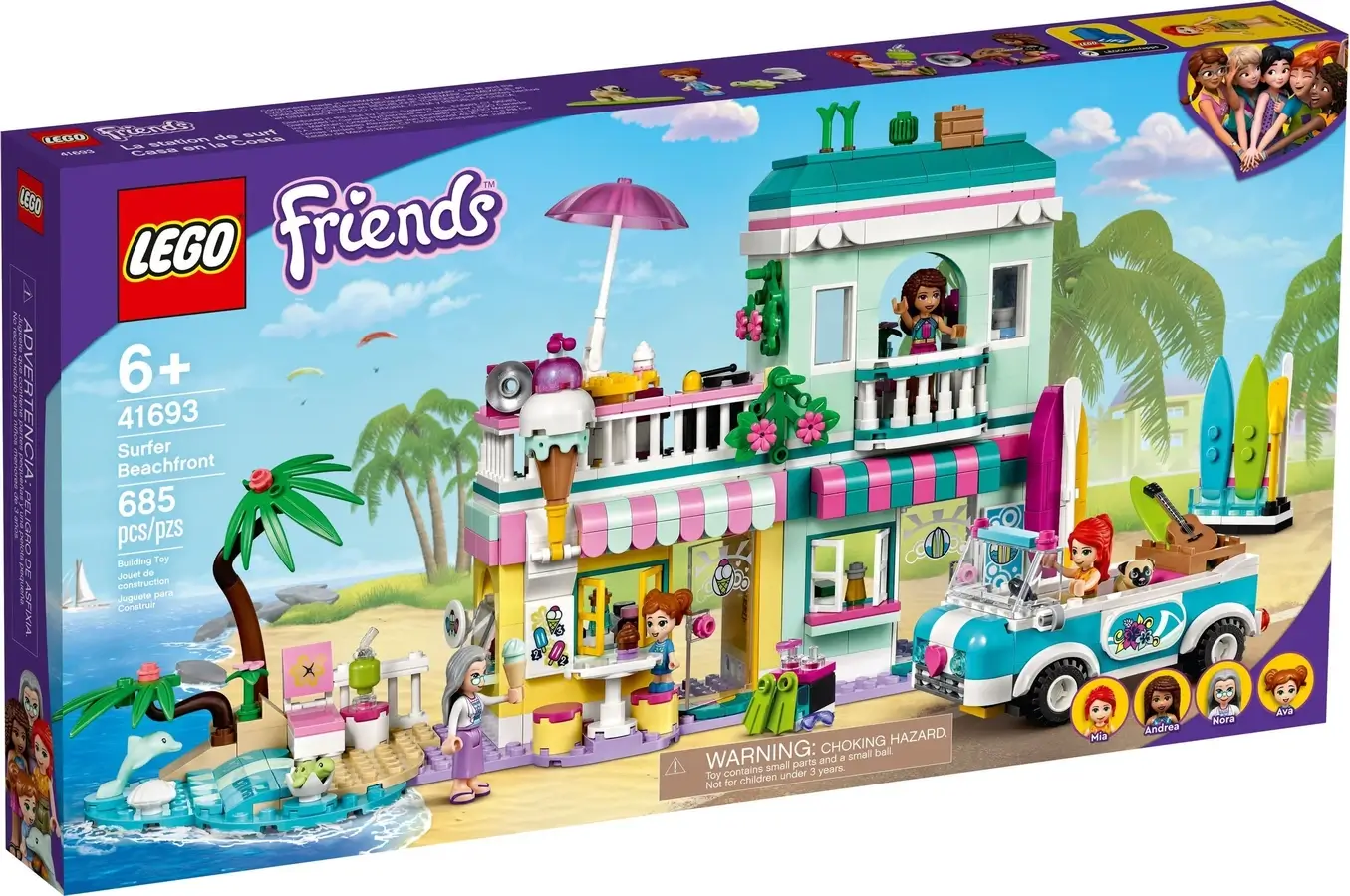 Pudełko zestawu 41693 z serii Friends™ – Nabrzeże surferów