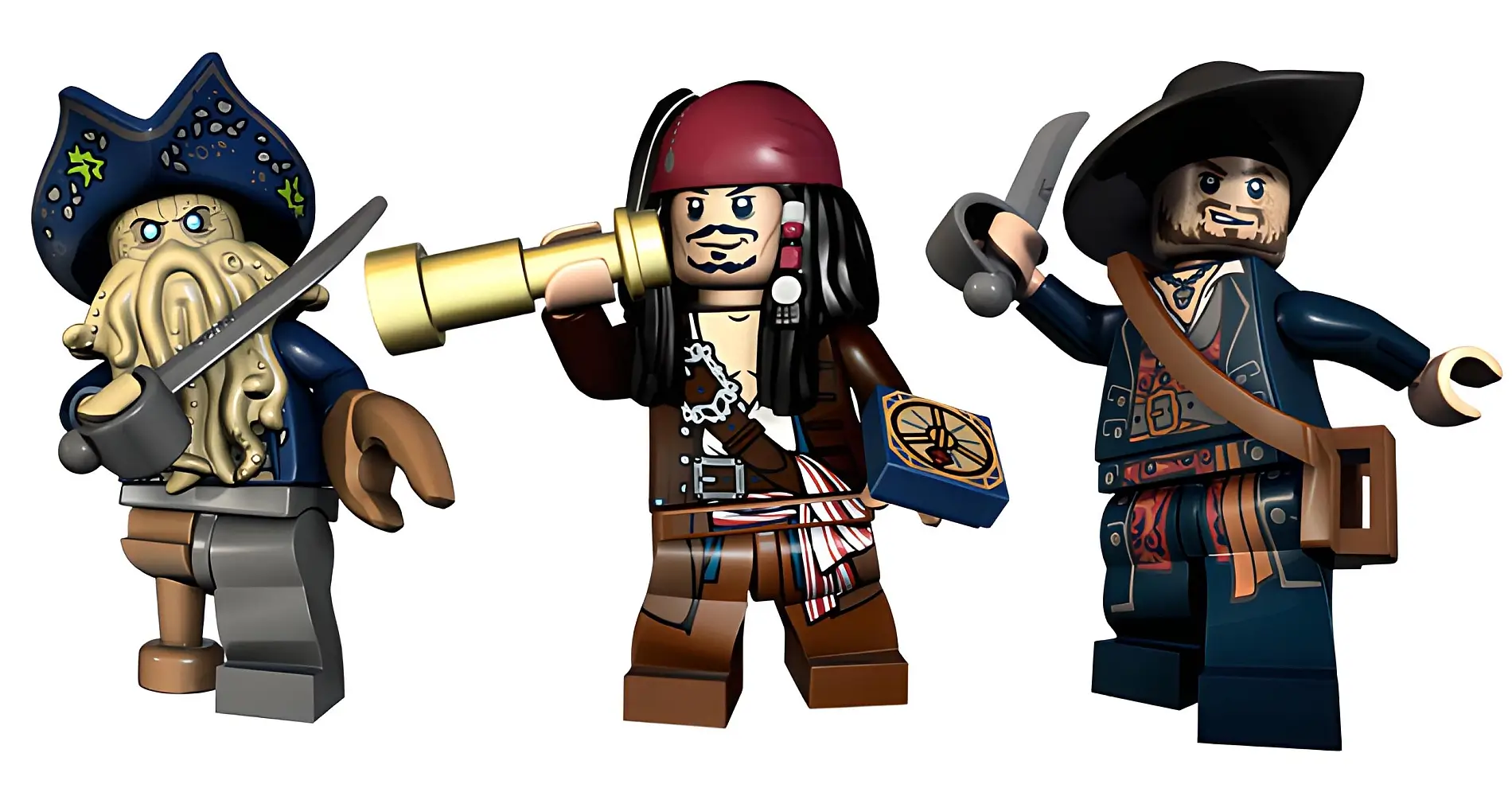 Figurki Davy Jonesa, Jacka Sparrowa i Hectora Barbossy z klocków LEGO®