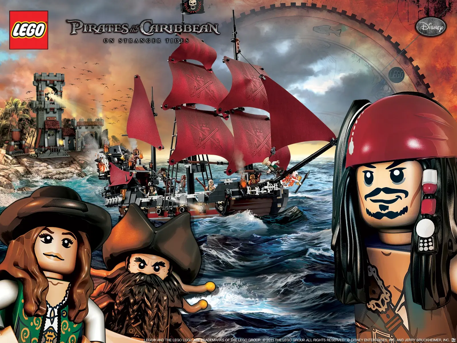 Plakat z bohaterami i zestawami serii LEGO® Piraci z Karaibów
