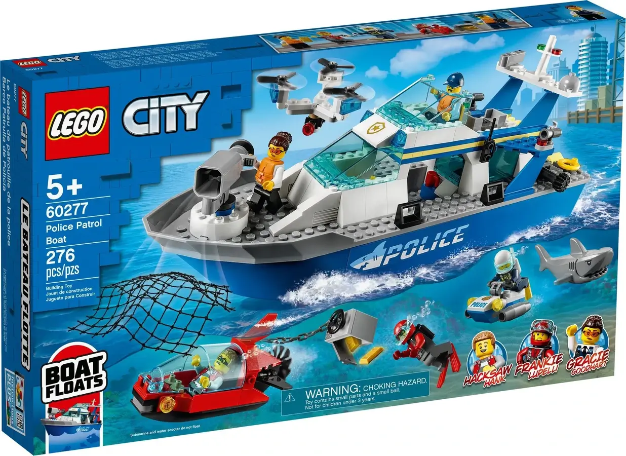 Pudełko zestawu 60277 z serii LEGO® City – Policyjna łódź patrolowa