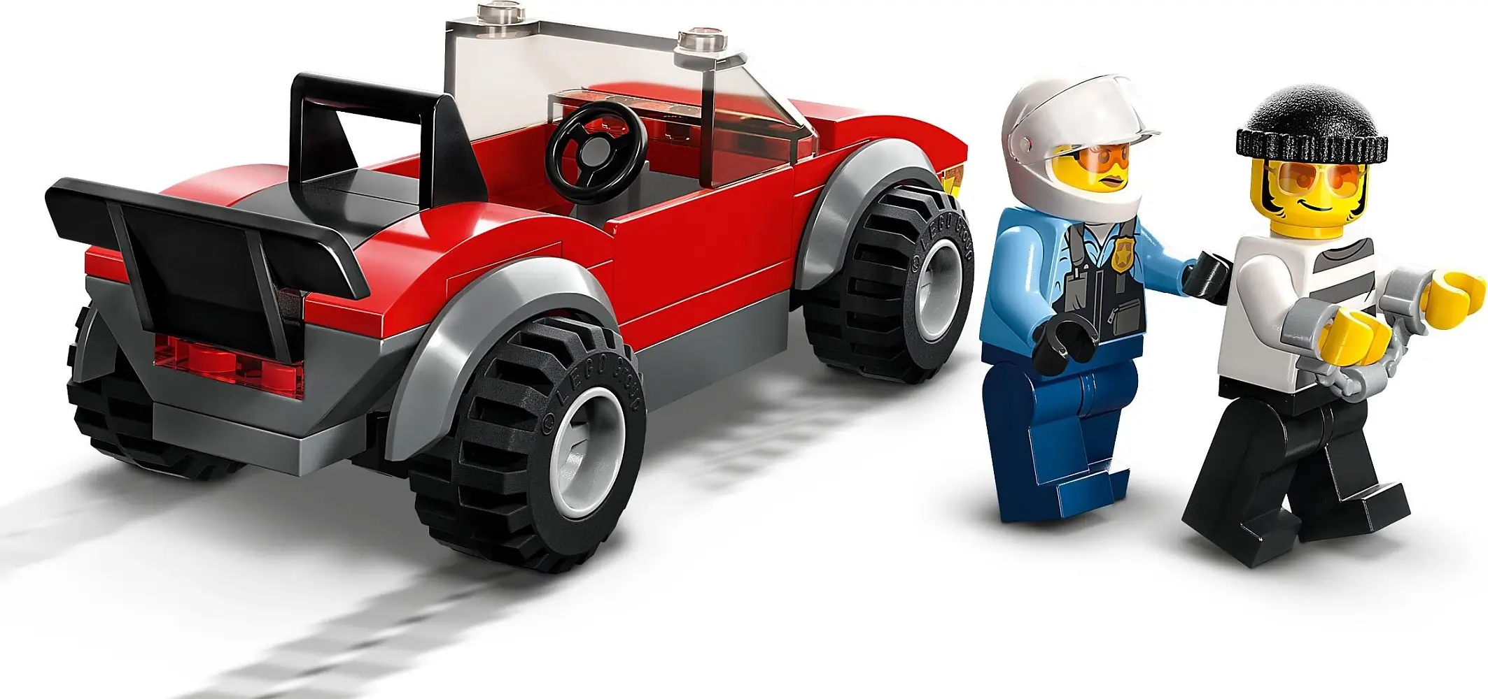 Pościg motocyklem policji za czerwonym autem z serii LEGO® City