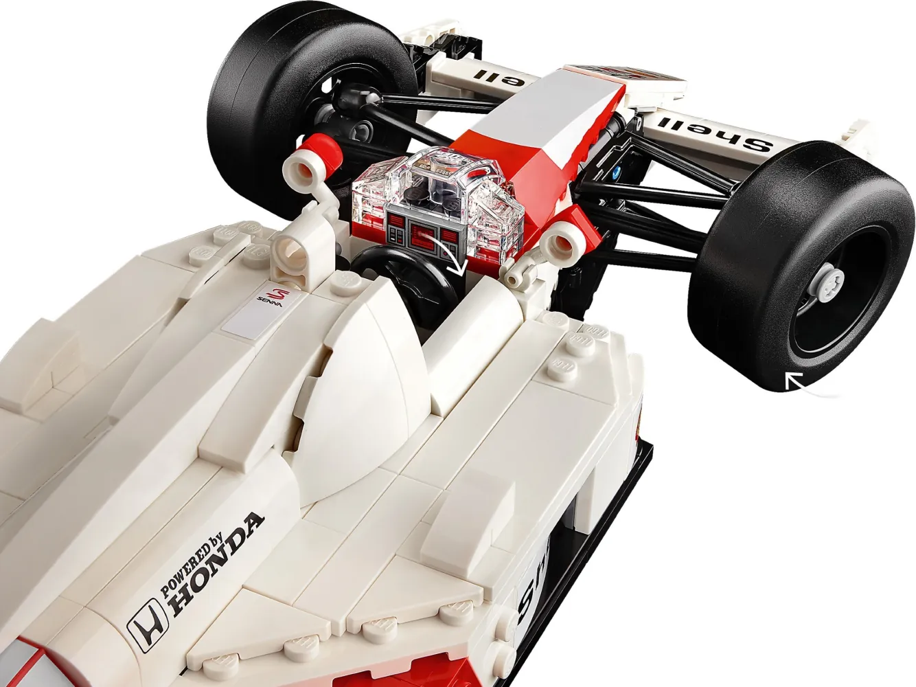 Przód i kokpit pojazdu mcLaren MP 4/4 z zestawu LEGO® 10330