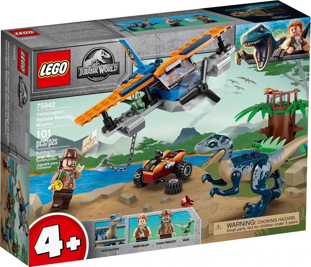 Pudełko zestawu 75942 z serii LEGO® Jurassic World™ – welociraptor i dwupłatowiec