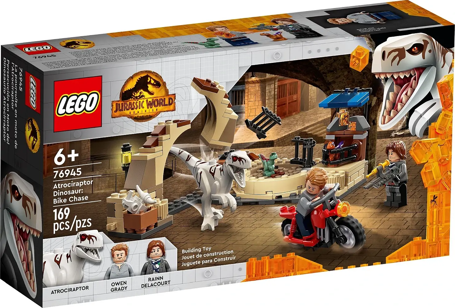 Pudełko zestawu 76945 z serii LEGO® Jurassic World™ – Atrociraptor: pościg na motocyklu