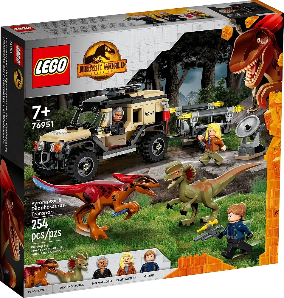 Pudełko zestawu 76951 z serii LEGO® Jurassic World™ – Transport pyroraptora i dilofozaura