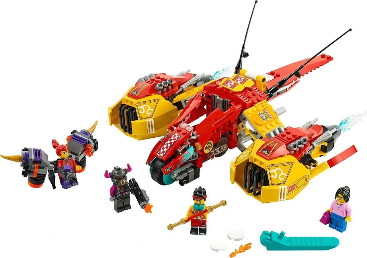 Czerwono-żołty odrzutowiec z serii LEGO® Monkie Kid™