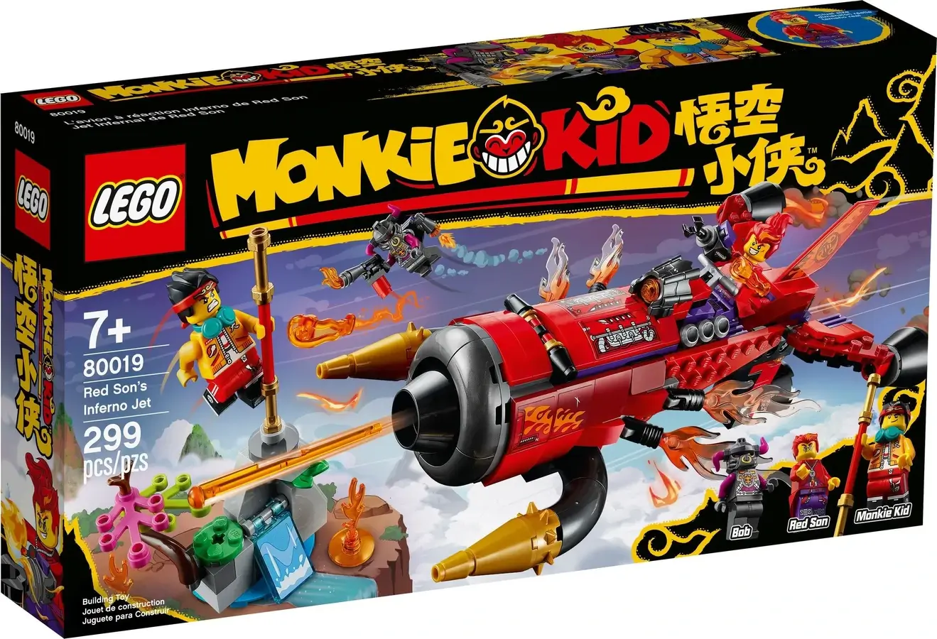Pudełko zestawu 80019 z serii LEGO® Monkie Kid™ – Piekielny odrzutowiec Red Sona