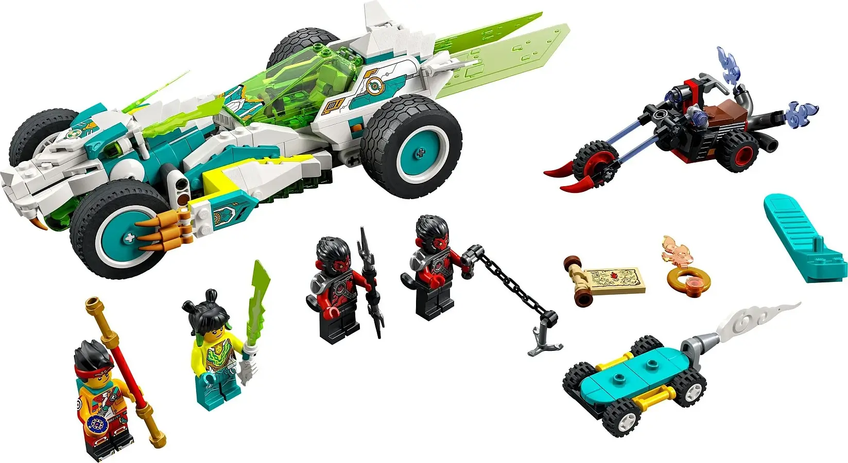 Biało-zielony smoczy pojazd z serii LEGO® Monkie Kid™