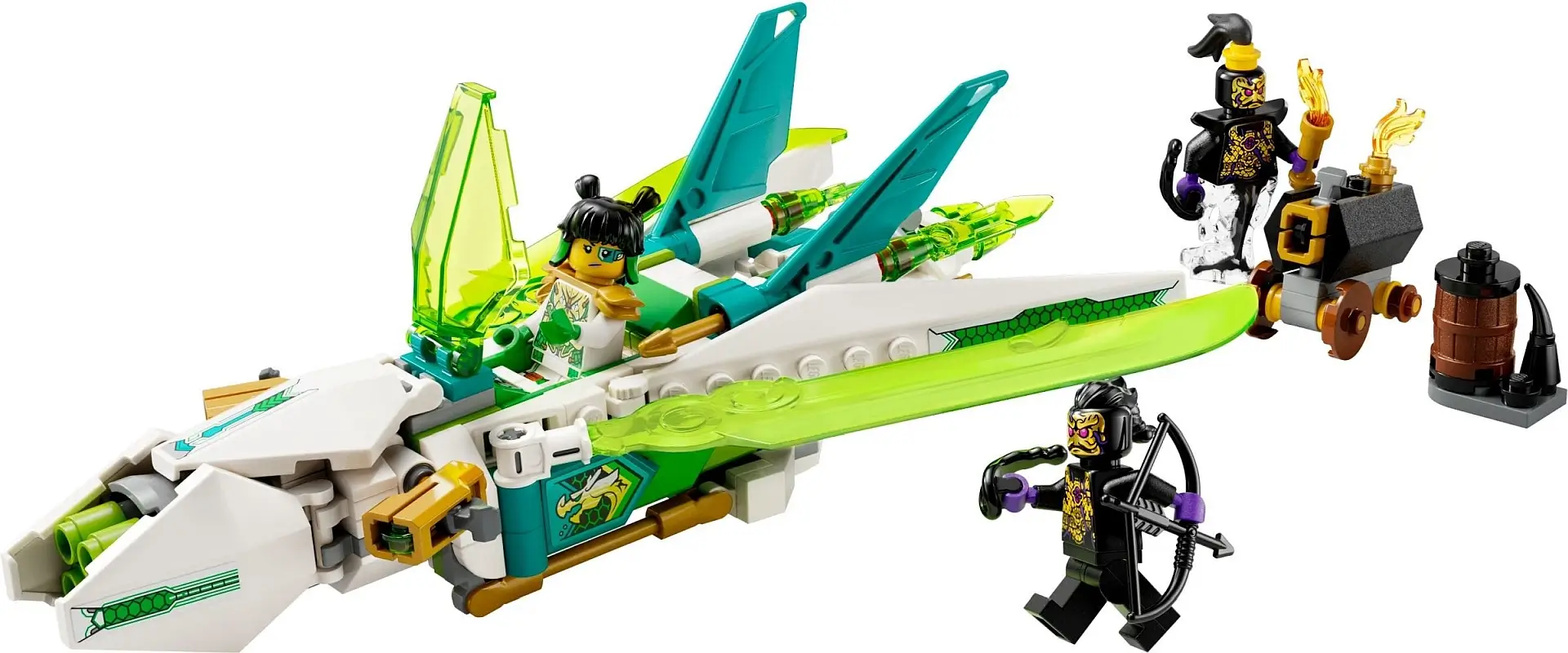 Biało-zielony smoczy odrzutowiec Mei z serii LEGO® Monkie Kid™