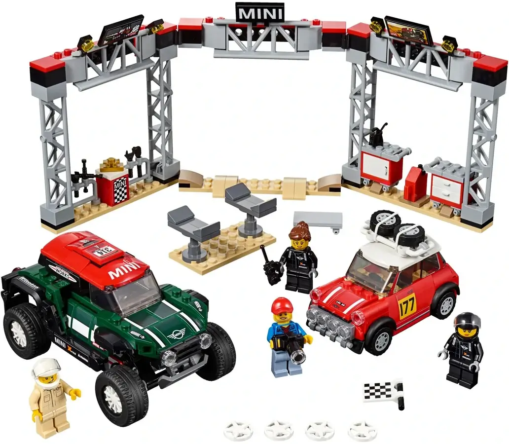Dwa auta wyścigowe mini cooper z serii LEGO® Speed Champions