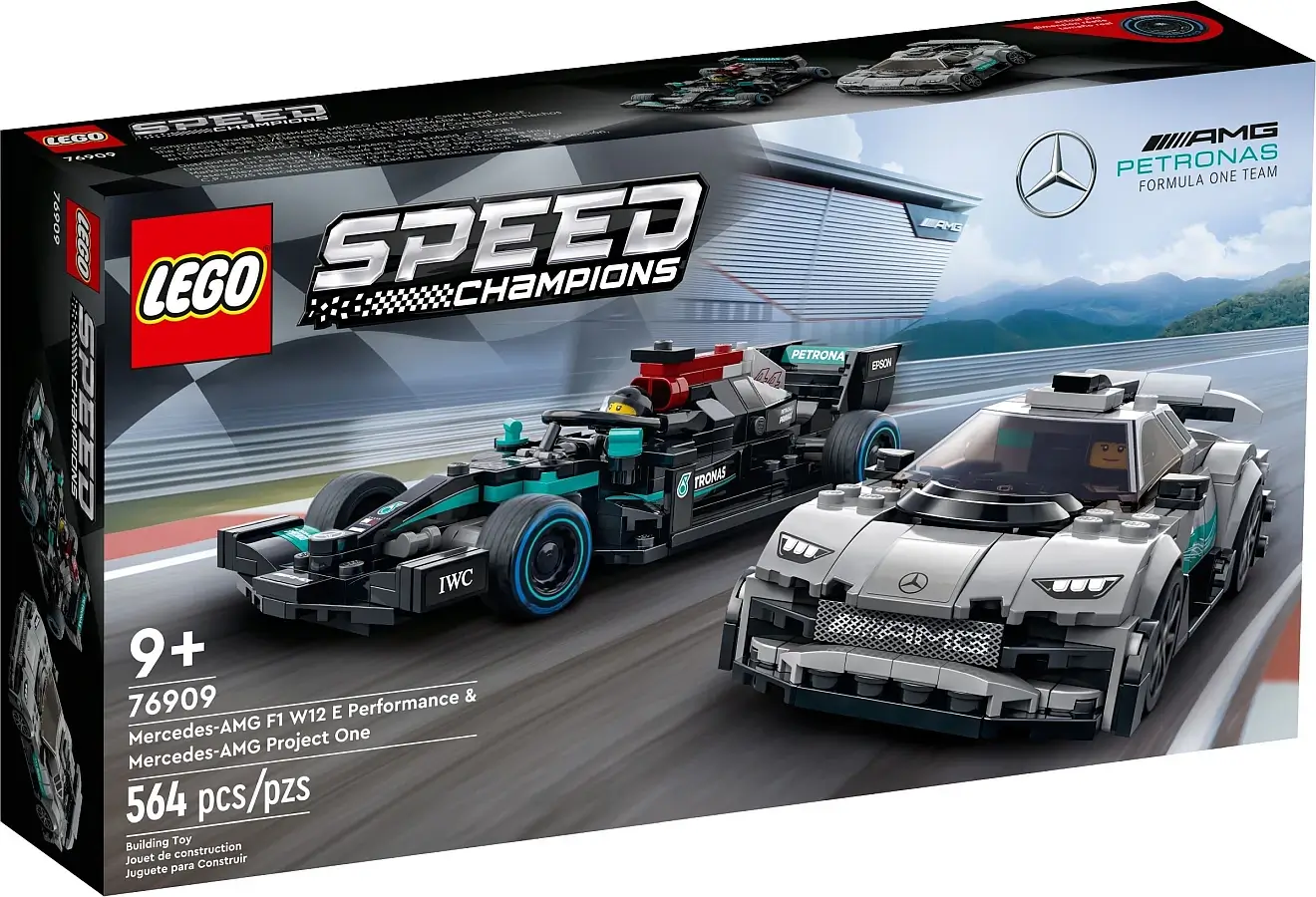 Pudełko zestawu 76909 z serii LEGO® Speed Champions – wyścigowe Mercedes AMG