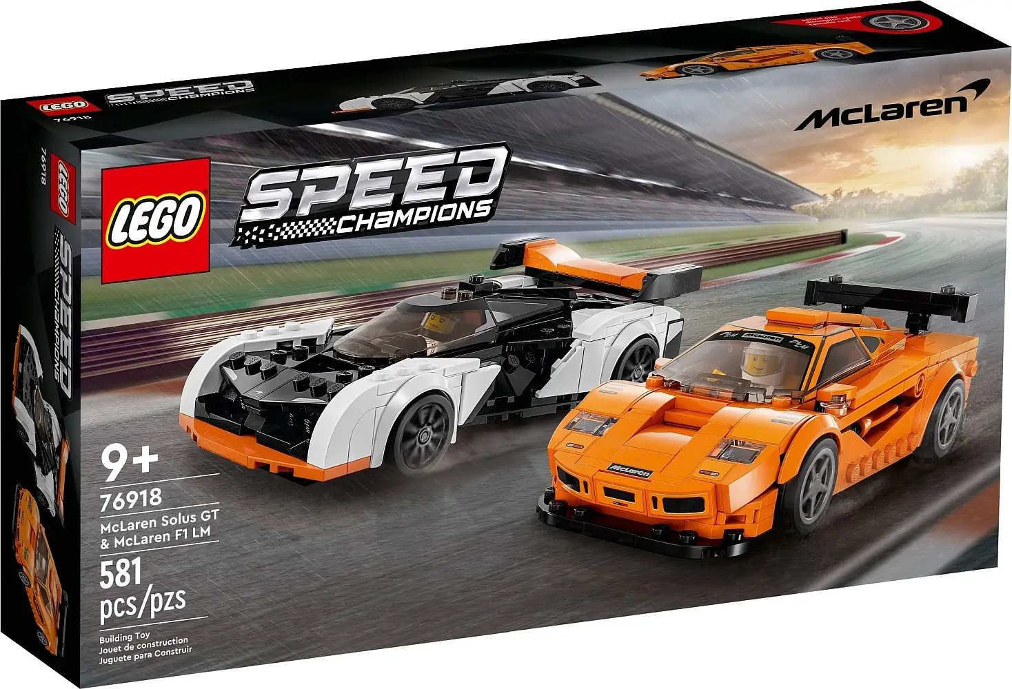 Pudełko zestawu 76918 z serii LEGO® Speed Champions – McLareny: Solus GT oraz F1 LM