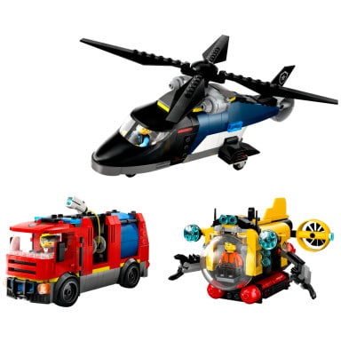 LEGO 60462 City Zestaw z helikopterem, wozem strażackim i łodzią podwodną – zdjęcie