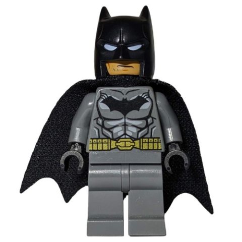 Minifigurka LEGO Batman, Dark Bluish Gray Suit, Black Cape and Cowl, Black Head, Dark Bluish Gray Legs, Small Batman Logo