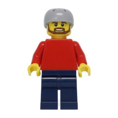 Minifigurka LEGO Red Torso, Dark Blue Legs, Light Bluish Gray Helmet