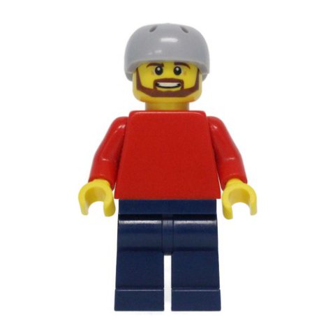 Minifigurka LEGO Red Torso, Dark Blue Legs, Light Bluish Gray Helmet