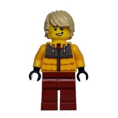 Minifigurka LEGO Snowboarder, Bright Light Orange Jacket, Dark Red Legs