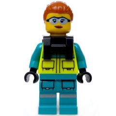 Minifigurka LEGO Paramedic, Vibrant Yellow Safety Vest, Dark Turquoise Legs, Dark Orange Hair, Safety Glasses