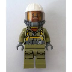 Minifigurka LEGO Volcano Explorer, Man, Olive Green Jumpsuit with Straps, White Hard Hat with Visor, Breathing Apparatus, Airtanks, Goatee Beard