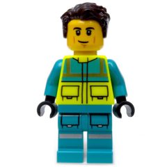 Minifigurka LEGO Paramedic, Vibrant Yellow Safety Vest, Dark Turquoise Legs, Dark Brown Hair