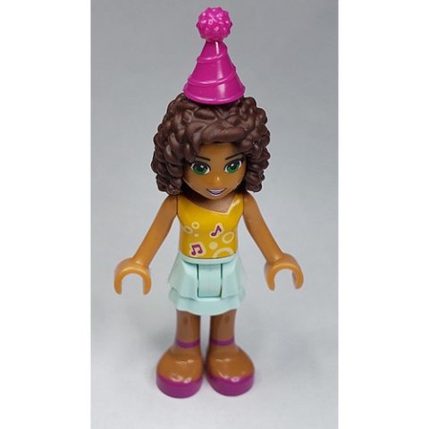 Minifigurka LEGO Andrea - Bright Light Orange Top, Light Aqua Skirt, Magenta Party Hat