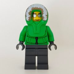 Minifigurka LEGO Man, Green Jacket, Dark Bluish Gray Legs, Hood, Silver Sunglasses