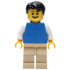 Minifigurka LEGO Blue Torso, Tan Legs, Black Hair