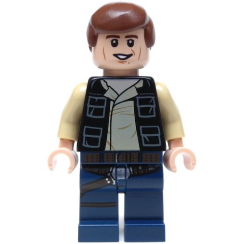 Minifigurka LEGO Han Solo, Black Vest, Dark Blue Legs, Smooth Hair, Cheek Lines