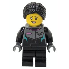 Minifigurka LEGO Race Driver, Black Racing Suit, Black Hair