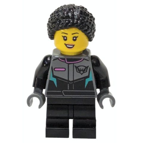 Minifigurka LEGO Race Driver, Black Racing Suit, Black Hair
