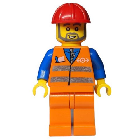 Minifigurka LEGO Construction Worker, Orange Safety Vest, Orange Legs, Grey Beard