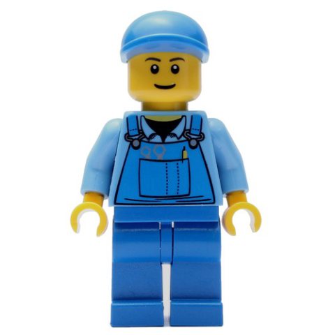 Minifigurka LEGO Man, Blue Overalls over Shirt, Blue Legs, Blue Cap