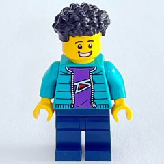 Minifigurka LEGO Man, Dark Turquoise Jacket, Dark Blue Legs, Black Hair