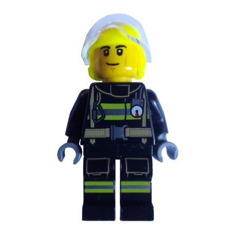 Minifigurka LEGO Firefighter, Black Fire Suit, Vibrant Yellow Helmet