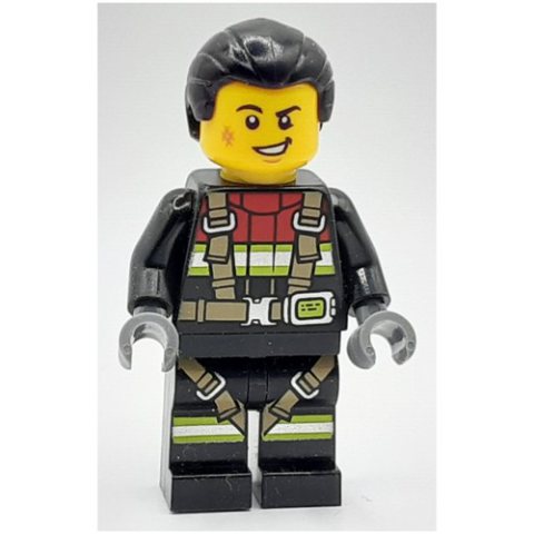 Minifigurka LEGO Firefighter, Black Fire Suit, Black Hair