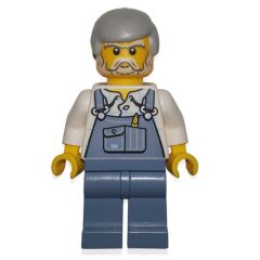Minifigurka LEGO Man, Sand Blue Overalls, Light Bluish Gray Hair, Beard