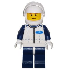 Minifigurka LEGO Race Driver, White Torso, Dark Blue Legs, White Helmet, Ford