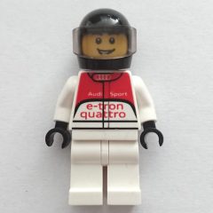 Minifigurka LEGO Race Driver, White Torso, White Legs, Black Helmet, Audi
