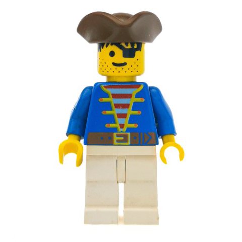 Minifigurka LEGO Pirate - Blue Jacket, White Legs, Brown Bicorne, 3626b