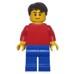 Minifigurka LEGO Man - Red Torso, Blue Legs, Reddish Brown Hair