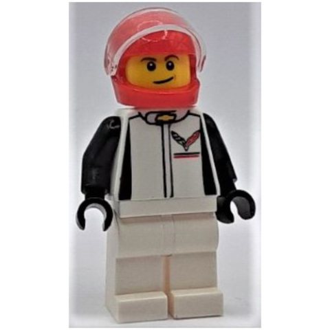 Minifigurka LEGO Race Driver, White Torso, White Legs, Red Helmet, Chevrolet