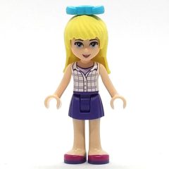 Minifigurka LEGO Stephanie - White Plaid Top, Dark Purple Skirt, Medium Azure Bow in Hair