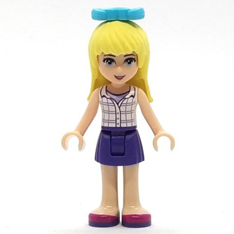 Minifigurka LEGO Stephanie - White Plaid Top, Dark Purple Skirt, Medium Azure Bow in Hair