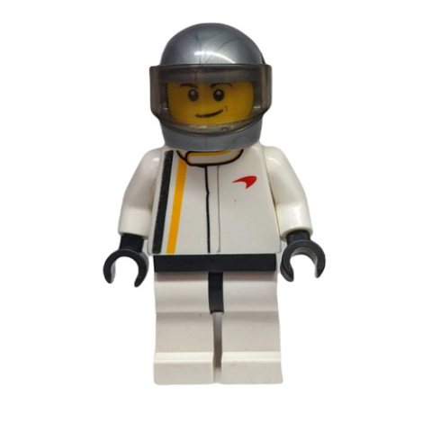 Minifigurka LEGO Race Driver, White Torso, White Legs, Flat Silver Helmet, McLaren