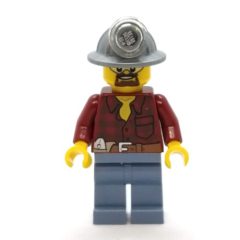 Minifigurka LEGO Miner, Dark Red Flannel Shirt, Mining Hat, Goatee Beard and Goggles