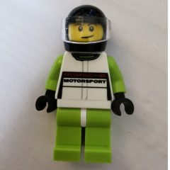 Minifigurka LEGO Race Driver, White Torso, Lime Legs, Black Helmet, Porsche