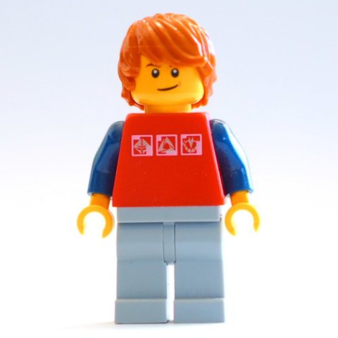 Minifigurka LEGO Red Torso, Light Bluish Grey Legs, Dark Orange Hair