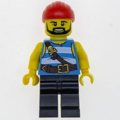Minifigurka LEGO Pirate - Medium Blue Stripes, Black Legs, Red Bandana
