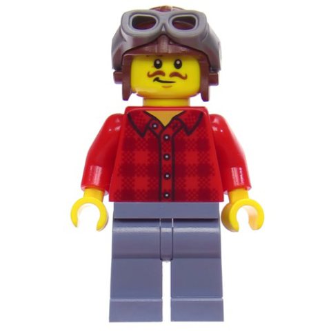Minifigurka LEGO Red Torso, Sand Blue Legs, Aviator Hat