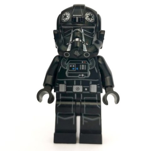 Minifigurka LEGO TIE Pilot, Printed Legs, Two Silver Stripes on Helmet, Silver Belt Pouches, Open Mouth